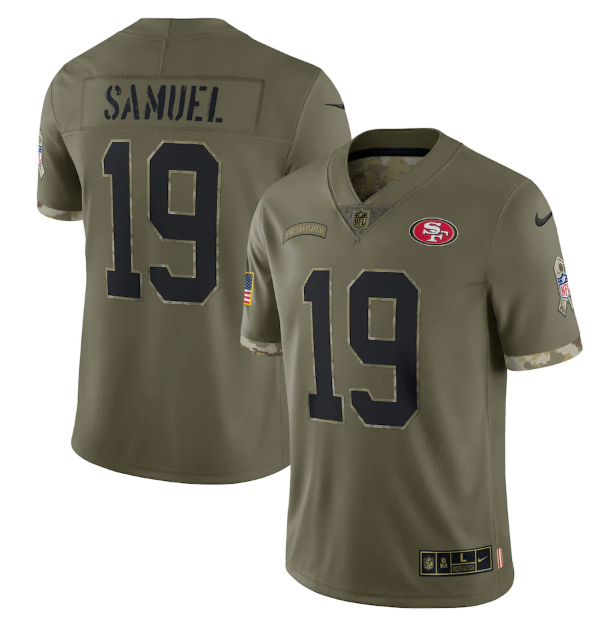 Men's San Francisco 49ers #19 Deebo Samuel Olive 2022 Salute To Service Limited Stitched Jersey